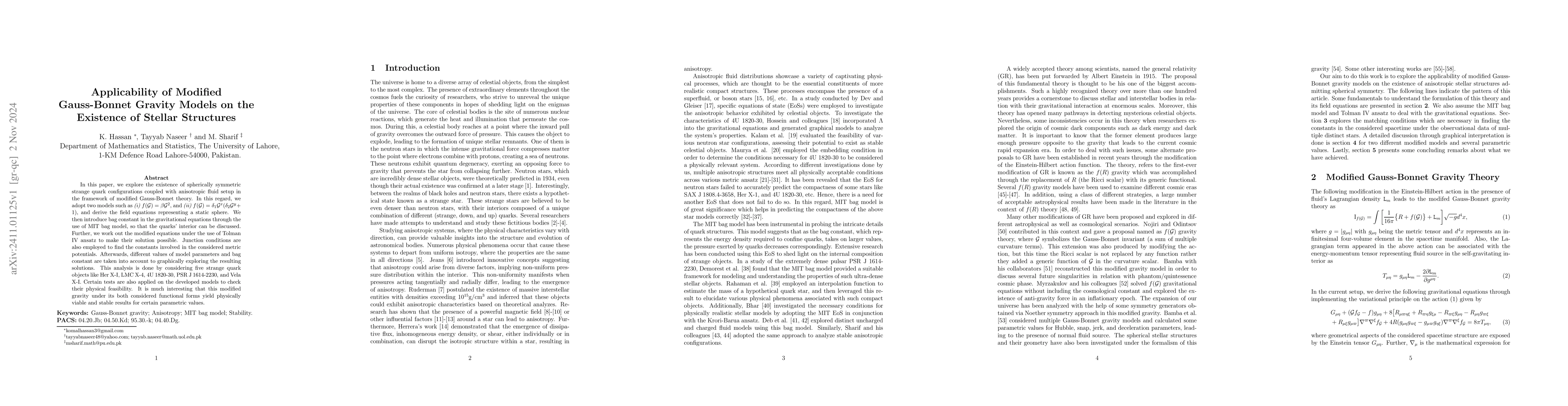 Thumbnail for Applicability of Modified Gauss-Bonnet Gravity Models on the Existence
  of Stellar Structures