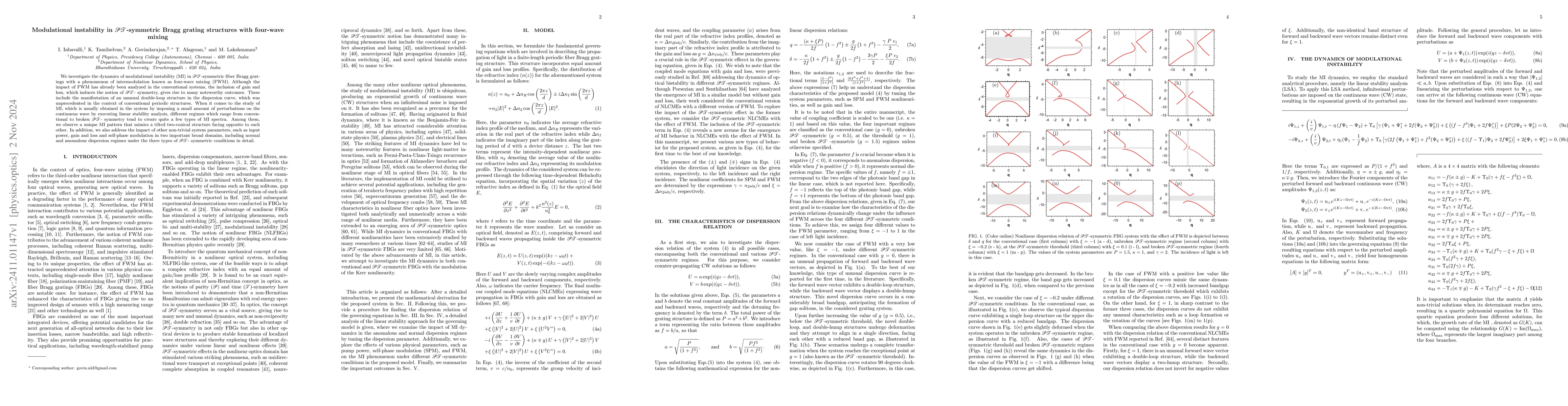 Thumbnail for Modulational instability in $\mathcal{PT}$-symmetric Bragg grating
  structures with four-wave mixing