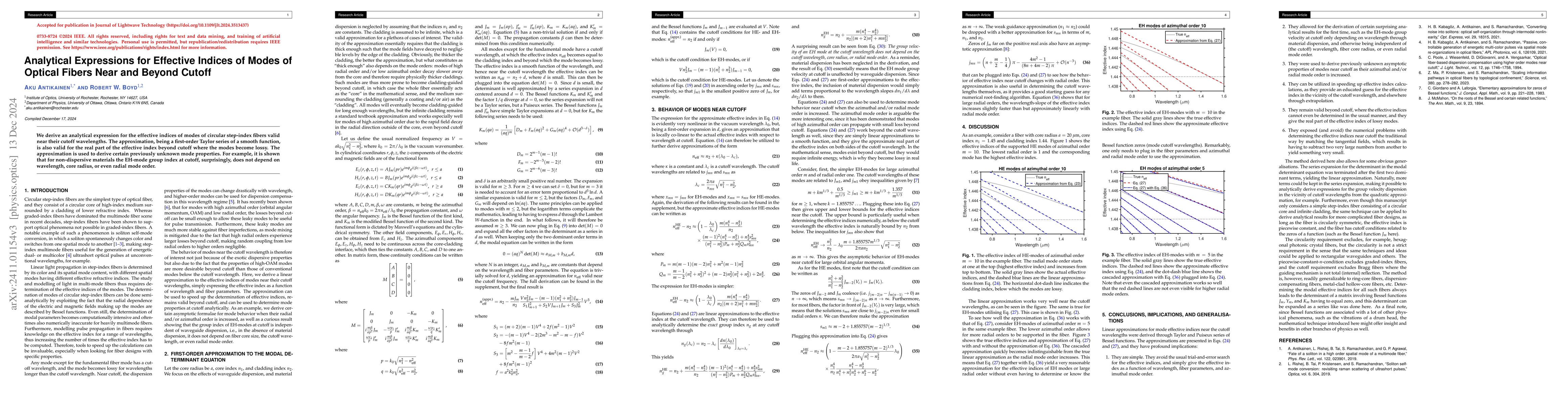 Thumbnail for Analytical Expressions for Effective Indices of Modes of Optical Fibers
  Near and Beyond Cutoff