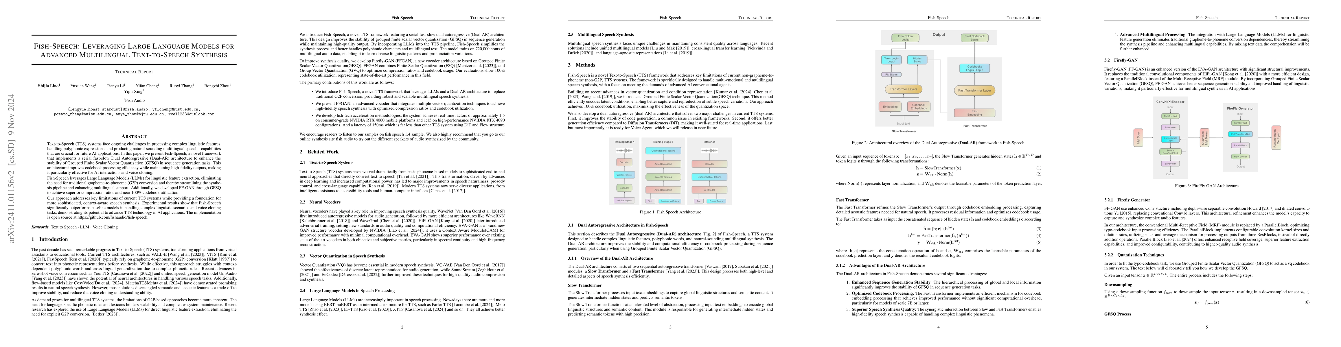 Thumbnail for Fish-Speech: Leveraging Large Language Models for Advanced Multilingual
  Text-to-Speech Synthesis