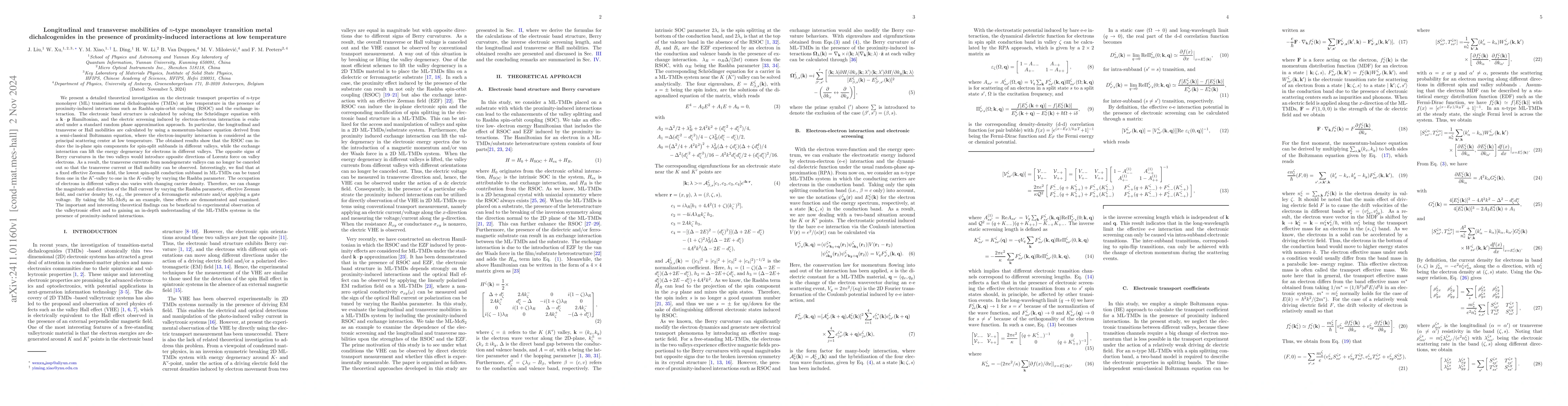 Thumbnail for Longitudinal and transverse mobilities of $n$-type monolayer transition
  metal dichalcogenides in the presence of proximity-induced interactions at
  low temperature