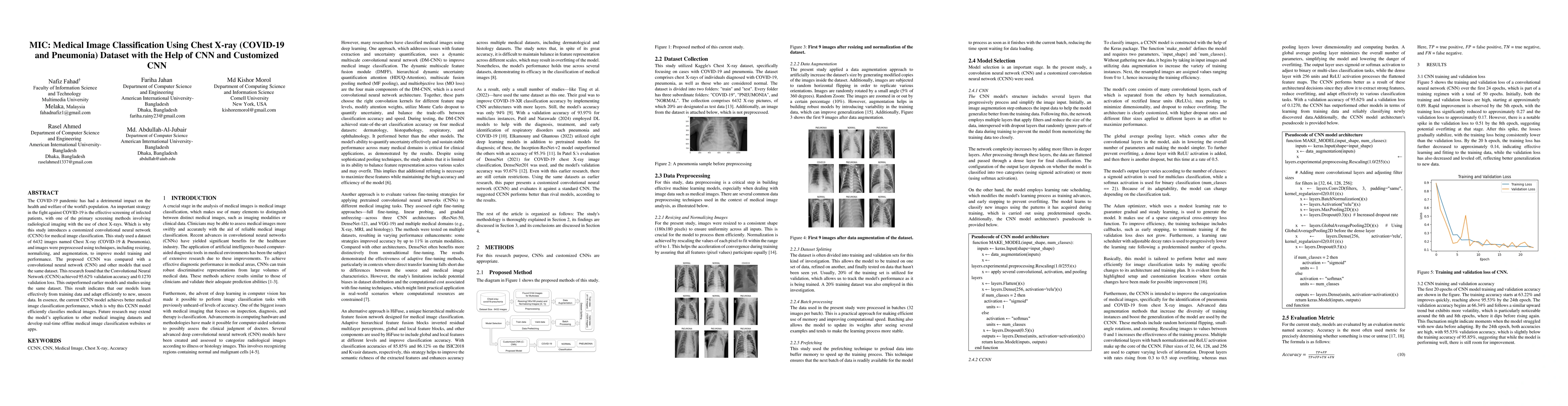 Thumbnail for MIC: Medical Image Classification Using Chest X-ray (COVID-19 and
  Pneumonia) Dataset with the Help of CNN and Customized CNN
