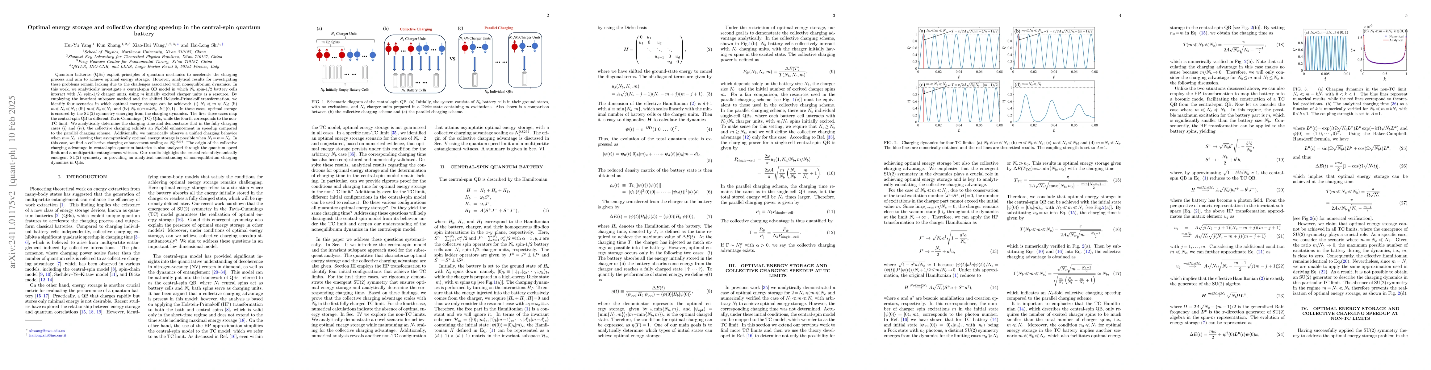 Thumbnail for Optimal energy storage and collective charging speedup in the
  central-spin quantum battery
