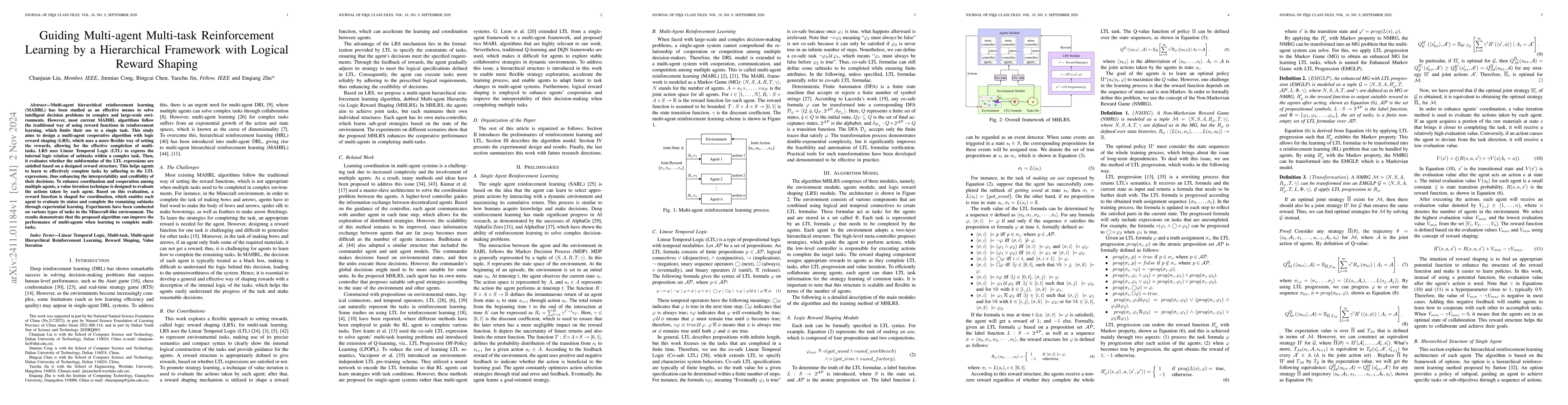 Thumbnail for Guiding Multi-agent Multi-task Reinforcement Learning by a Hierarchical
  Framework with Logical Reward Shaping