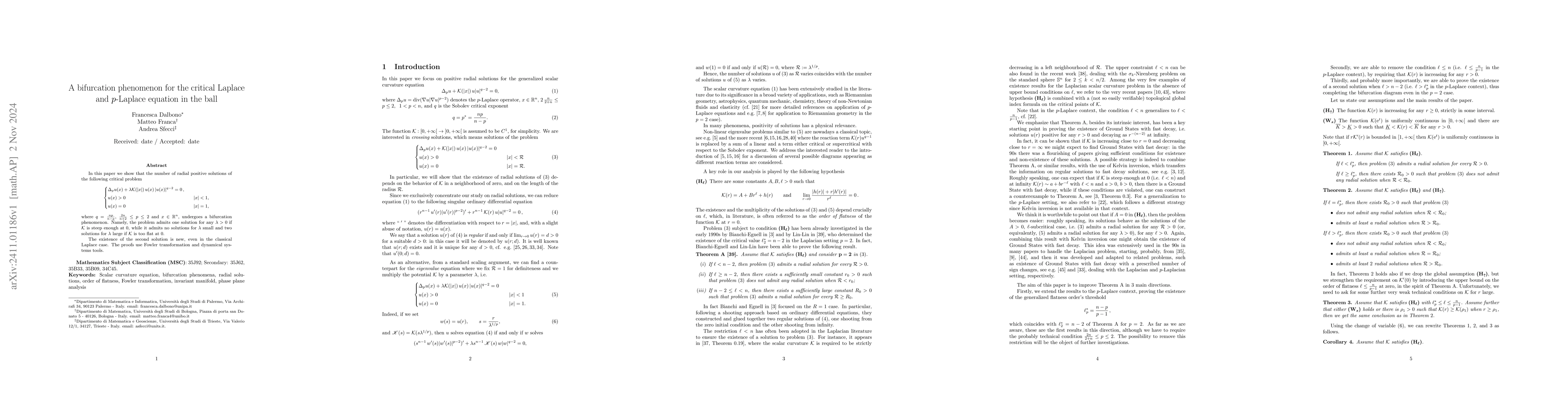 Thumbnail for A bifurcation phenomenon for the critical Laplace and $p$-Laplace
  equation in the ball