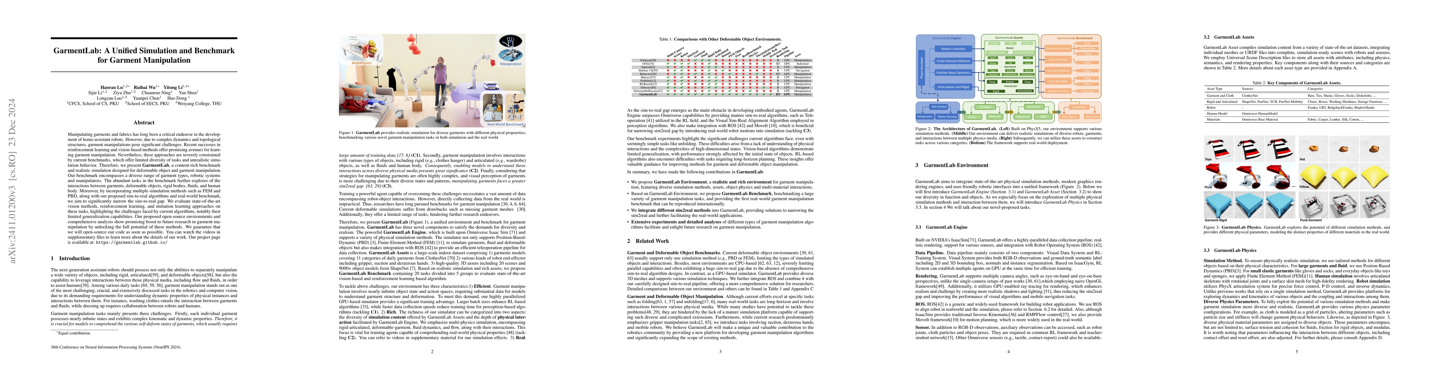 Thumbnail for GarmentLab: A Unified Simulation and Benchmark for Garment Manipulation