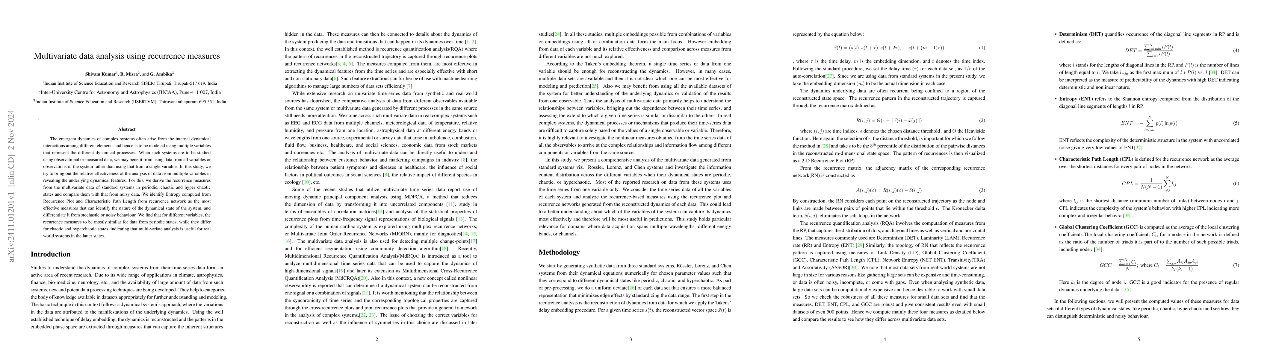 Thumbnail for Multivariate data analysis using recurrence measures