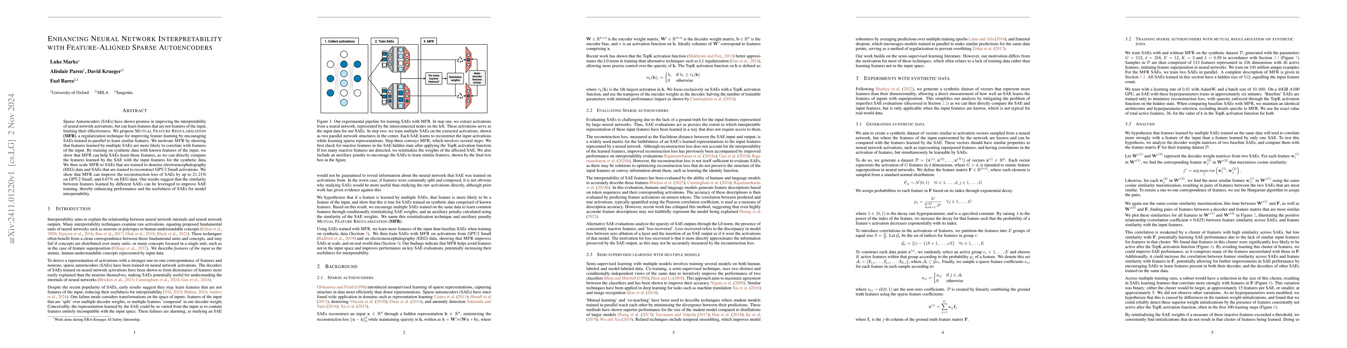 Thumbnail for Enhancing Neural Network Interpretability with Feature-Aligned Sparse
  Autoencoders