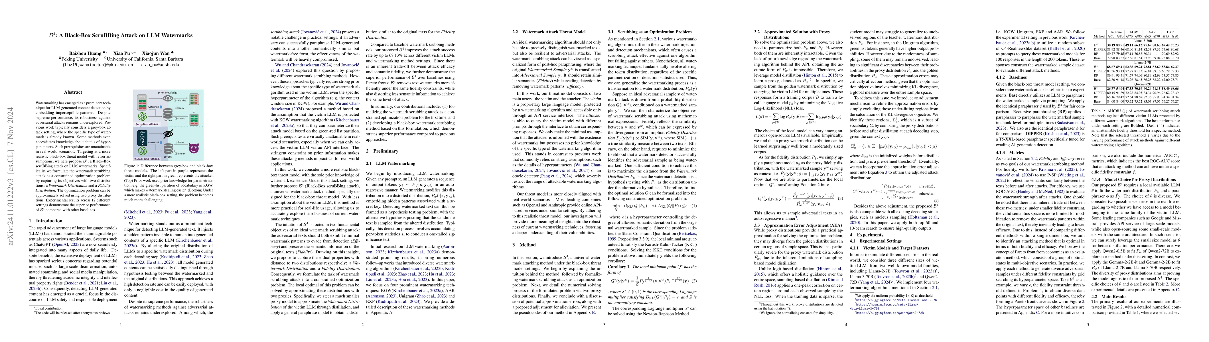 Thumbnail for $B^4$: A Black-Box Scrubbing Attack on LLM Watermarks