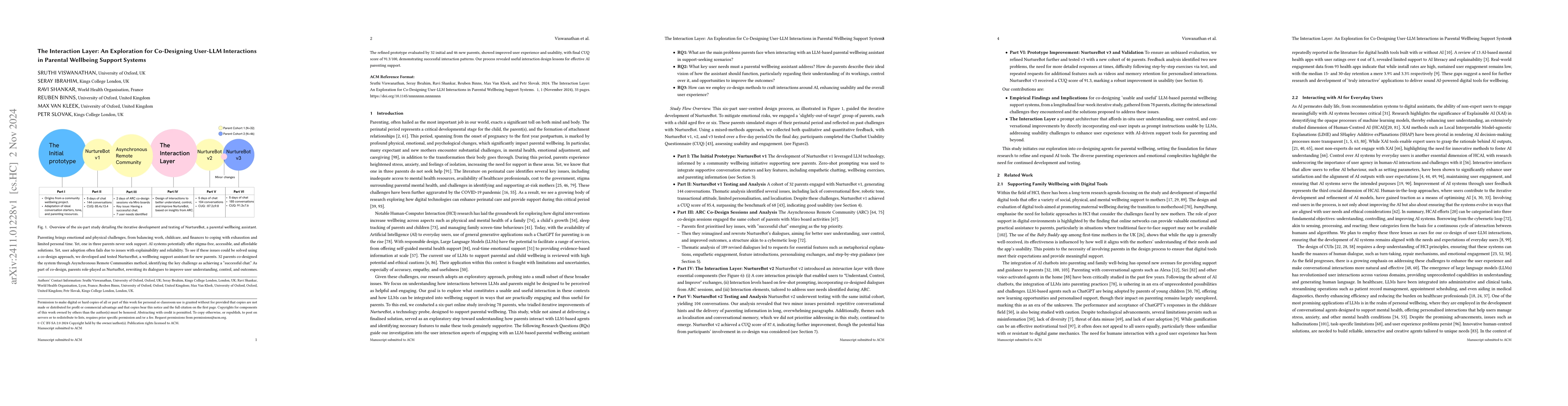 Thumbnail for The Interaction Layer: An Exploration for Co-Designing User-LLM
  Interactions in Parental Wellbeing Support Systems