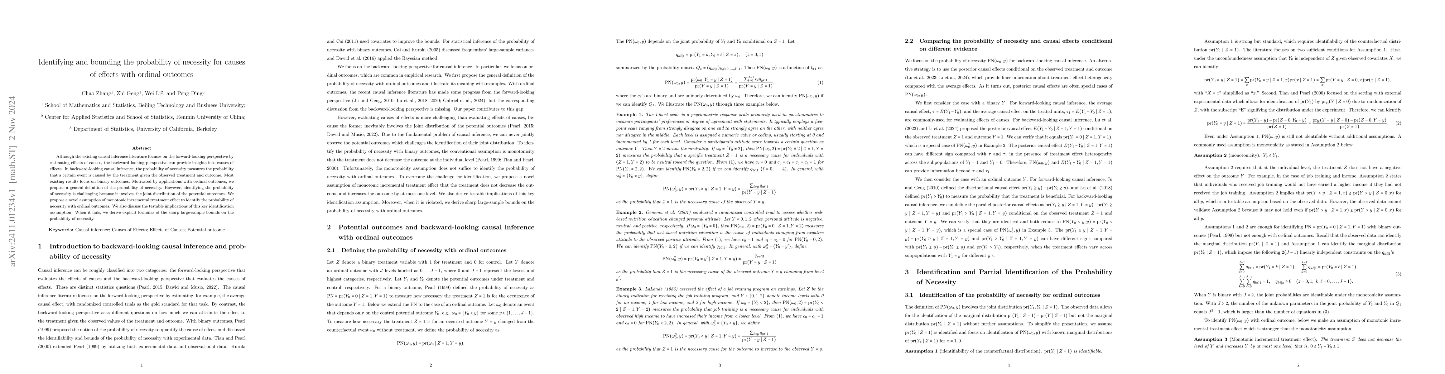Thumbnail for Identifying and bounding the probability of necessity for causes of
  effects with ordinal outcomes