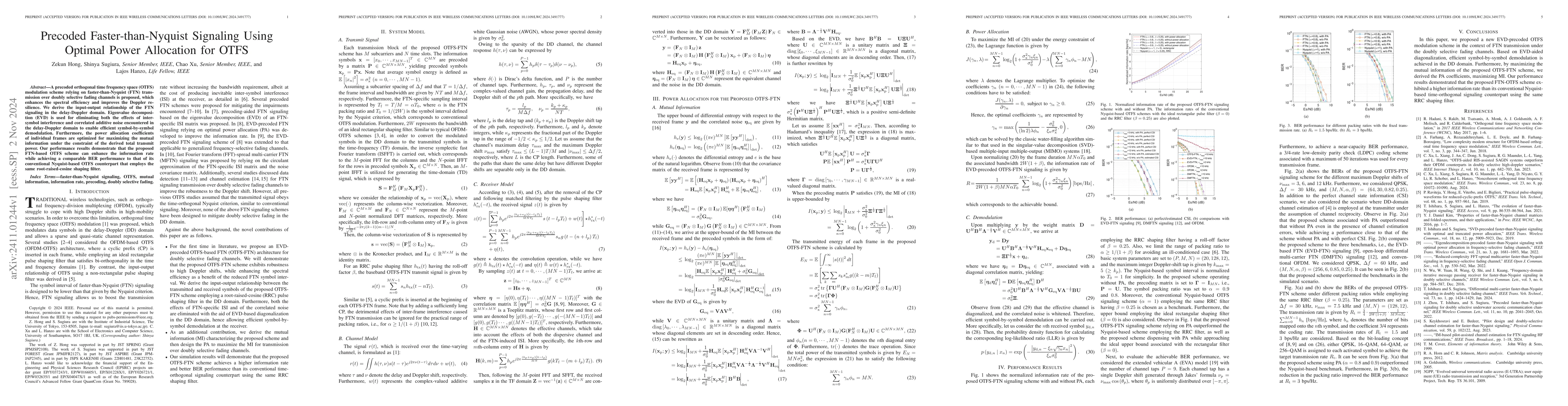 Thumbnail for Precoded faster-than-Nyquist signaling using optimal power allocation
  for OTFS