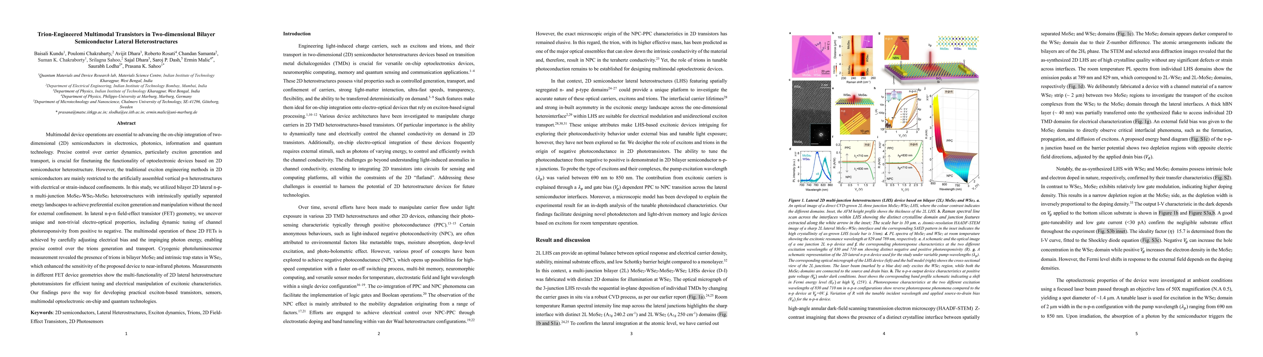 Thumbnail for Trion Engineered Multimodal Transistors in Two dimensional Bilayer
  Semiconductor Lateral Heterostructures
