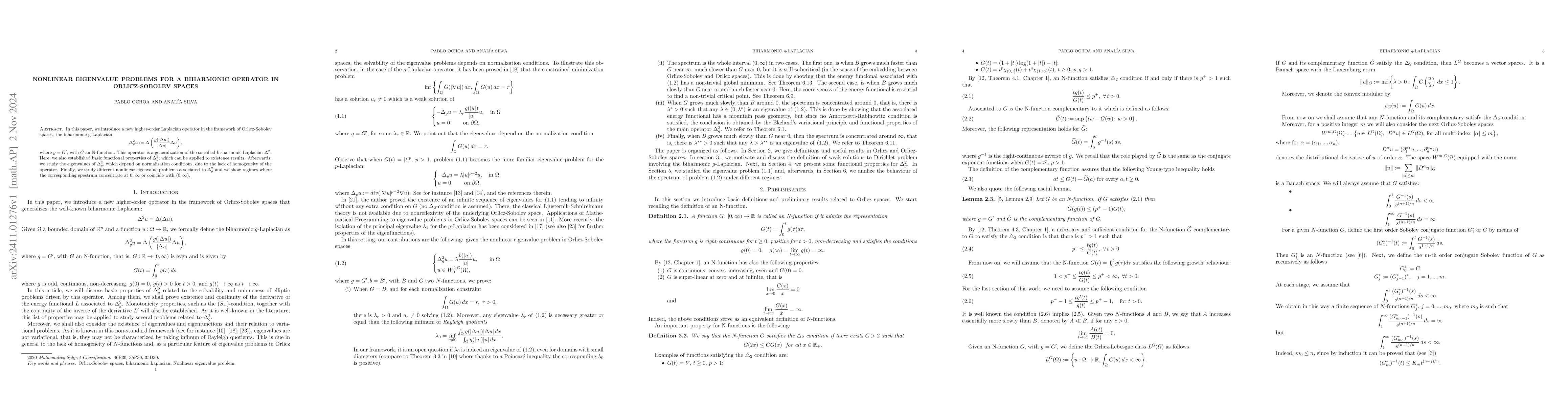 Thumbnail for Nonlinear eigenvalue problems for a biharmonic operator in
  Orlicz-Sobolev spaces