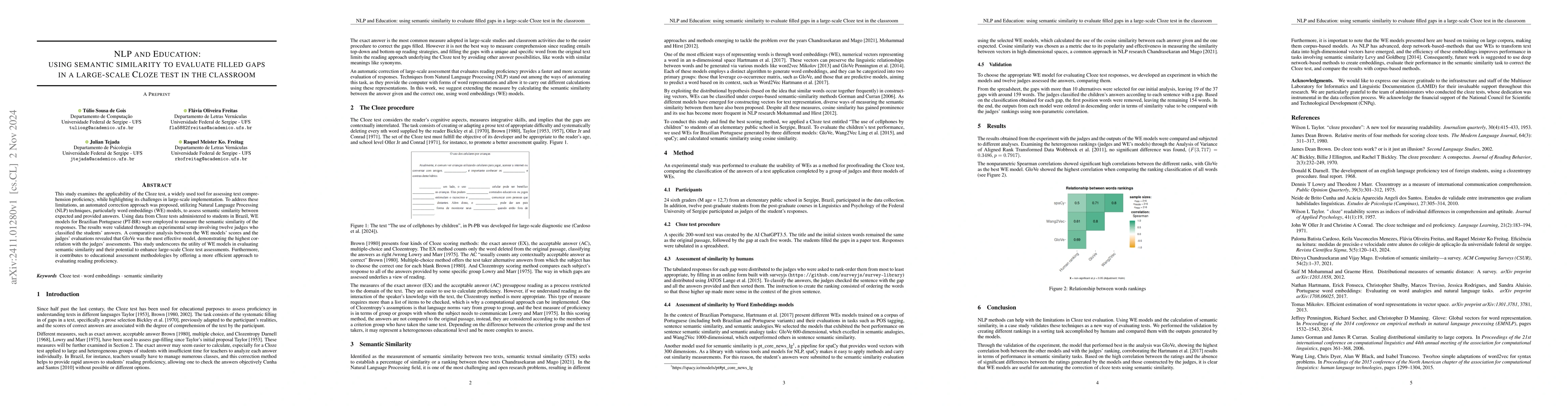 Thumbnail for NLP and Education: using semantic similarity to evaluate filled gaps in
  a large-scale Cloze test in the classroom