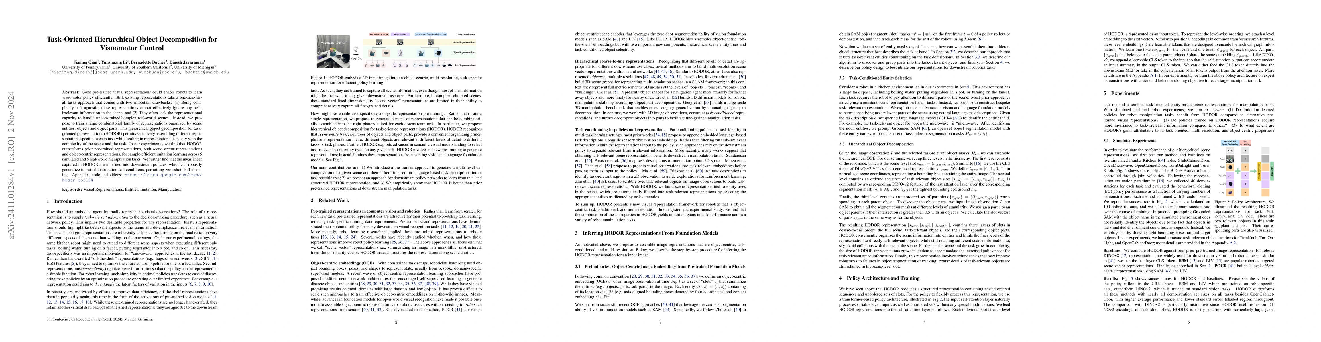 Thumbnail for Task-Oriented Hierarchical Object Decomposition for Visuomotor Control