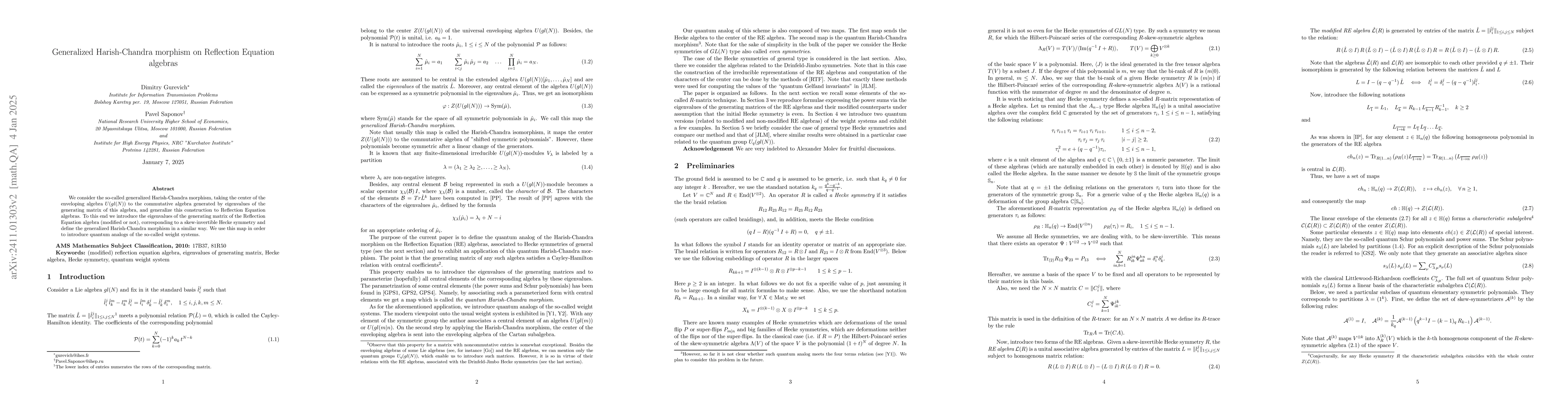Thumbnail for Generalized Harish-Chandra morphism on Reflection Equation algebras
