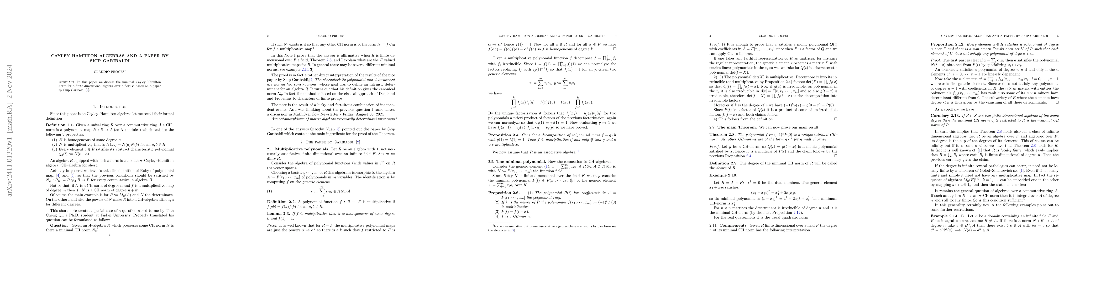 Thumbnail for Cayley Hamilton algebras and a paper by Skip Garibaldi