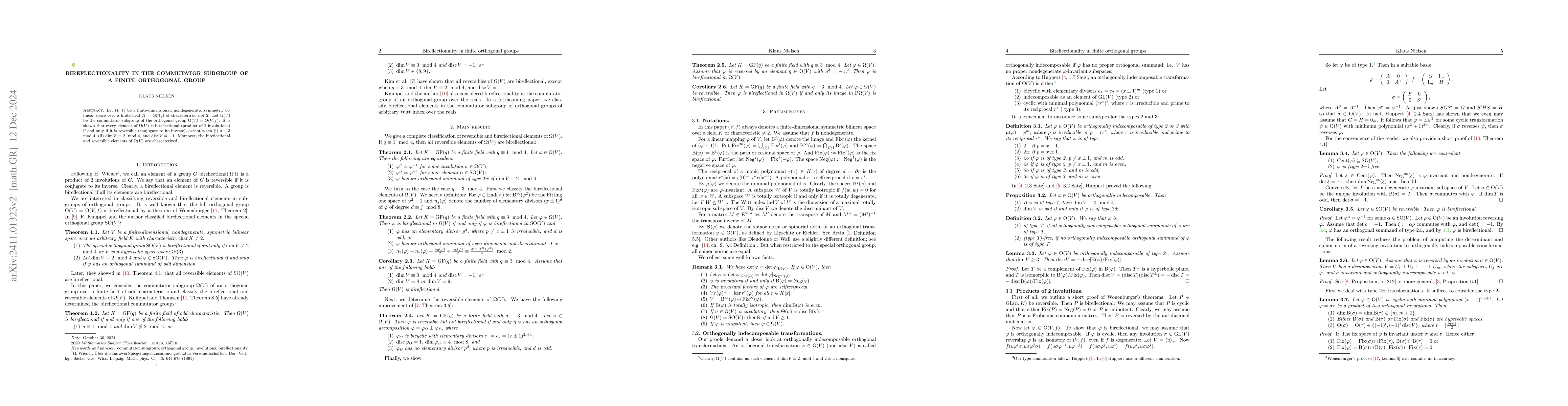 Thumbnail for Bireflectionality in the commutator subgroup of a finite orthogonal
  group