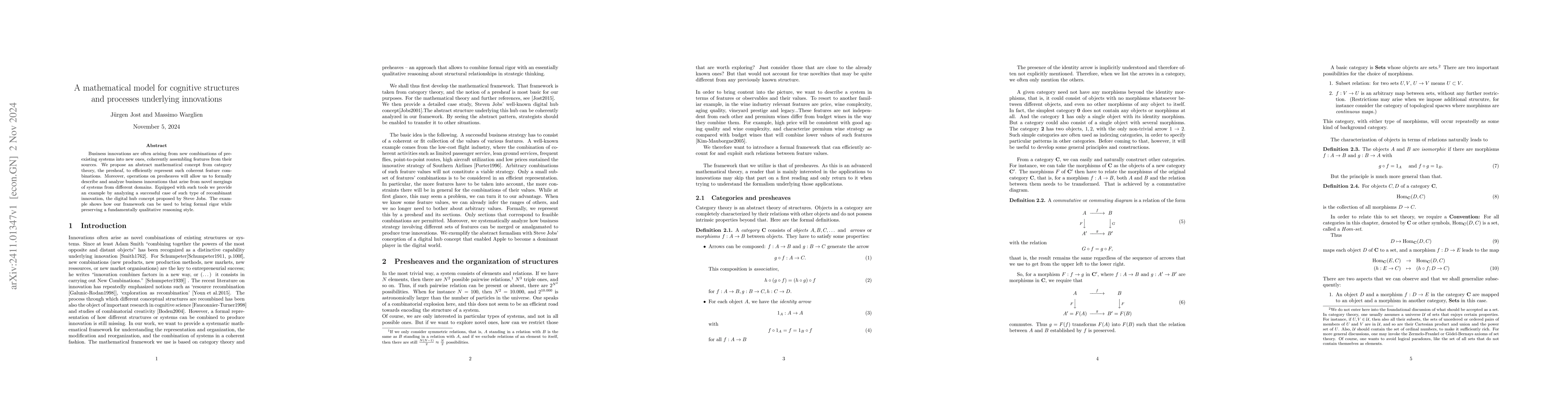 Thumbnail for A mathematical model for cognitive structures and processes underlying
  innovations