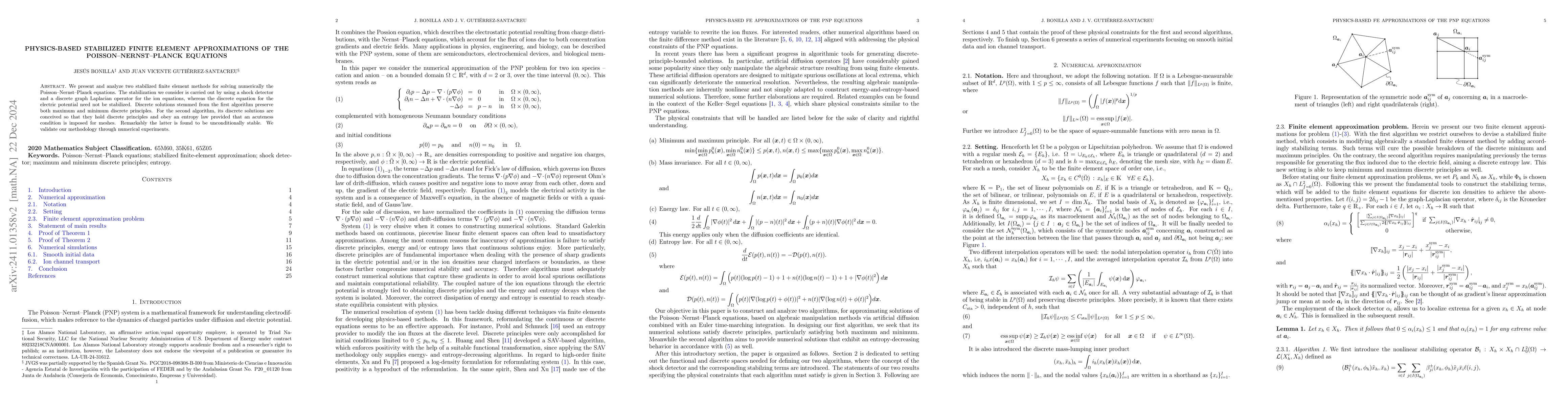 Thumbnail for Physics-based stabilized finite element approximations of the
  Poisson--Nernst--Planck equations