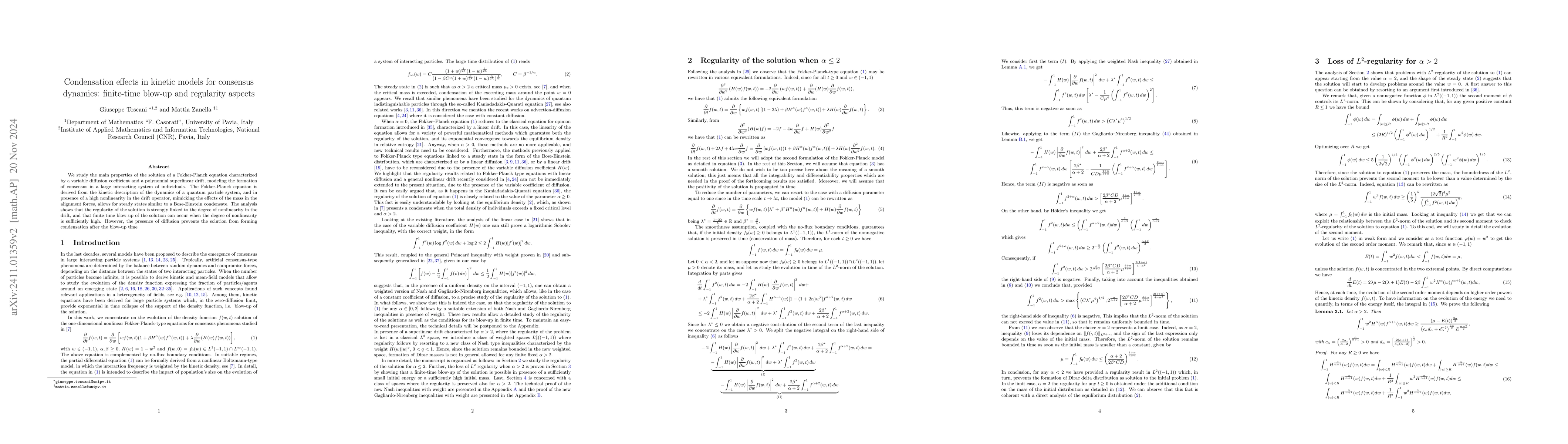 Thumbnail for Condensation effects in kinetic models for consensus dynamics:
  finite-time blow-up and regularity aspects