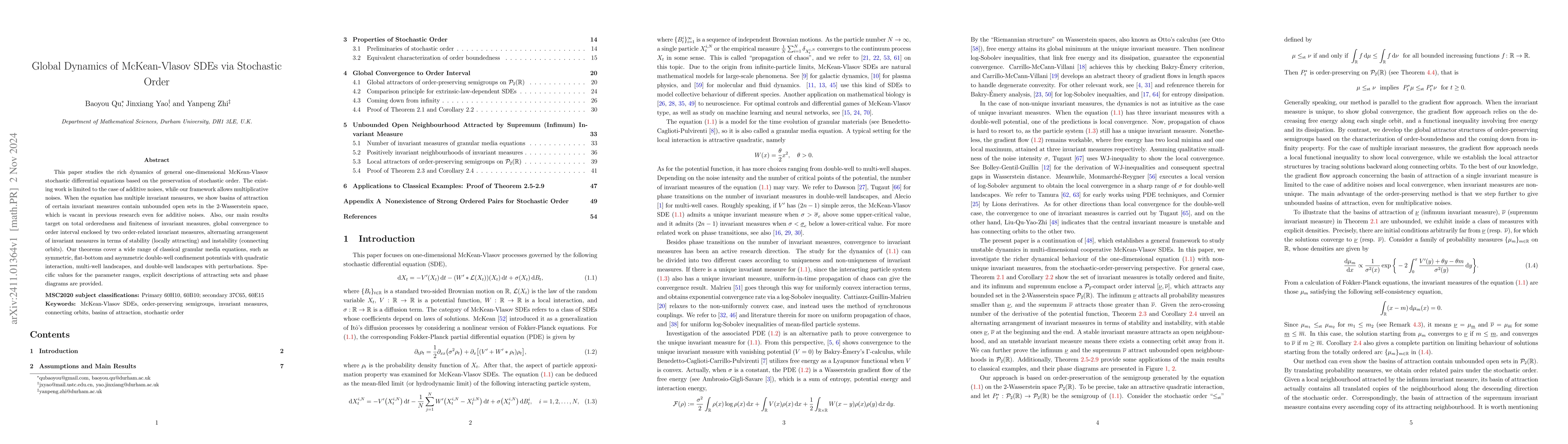 Thumbnail for Global Dynamics of McKean-Vlasov SDEs via Stochastic Order