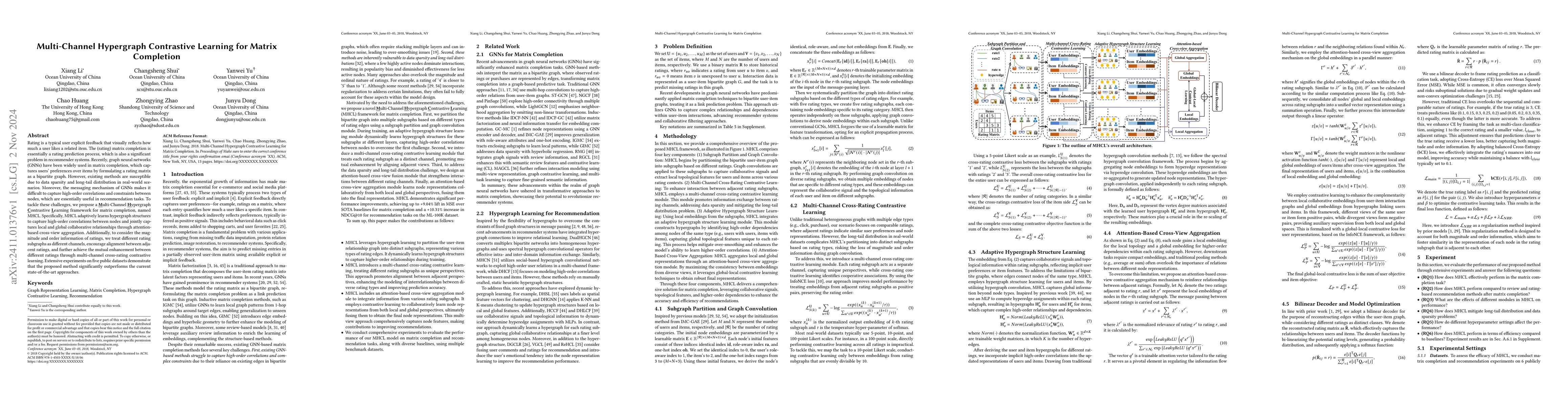 Thumbnail for Multi-Channel Hypergraph Contrastive Learning for Matrix Completion