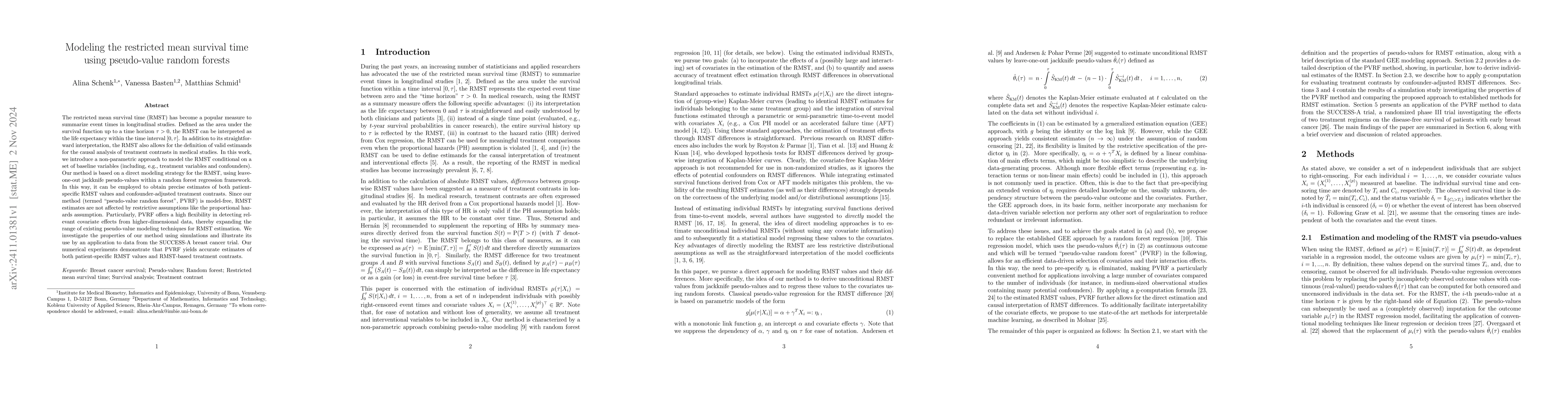 Thumbnail for Modeling the restricted mean survival time using pseudo-value random
  forests