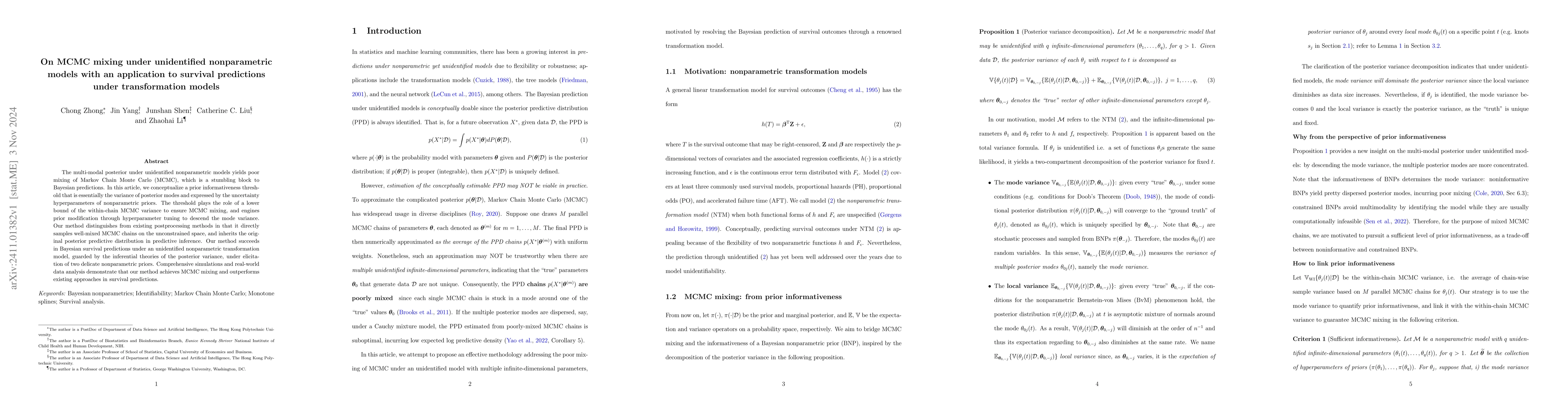 Thumbnail for On MCMC mixing under unidentified nonparametric models with an
  application to survival predictions under transformation models