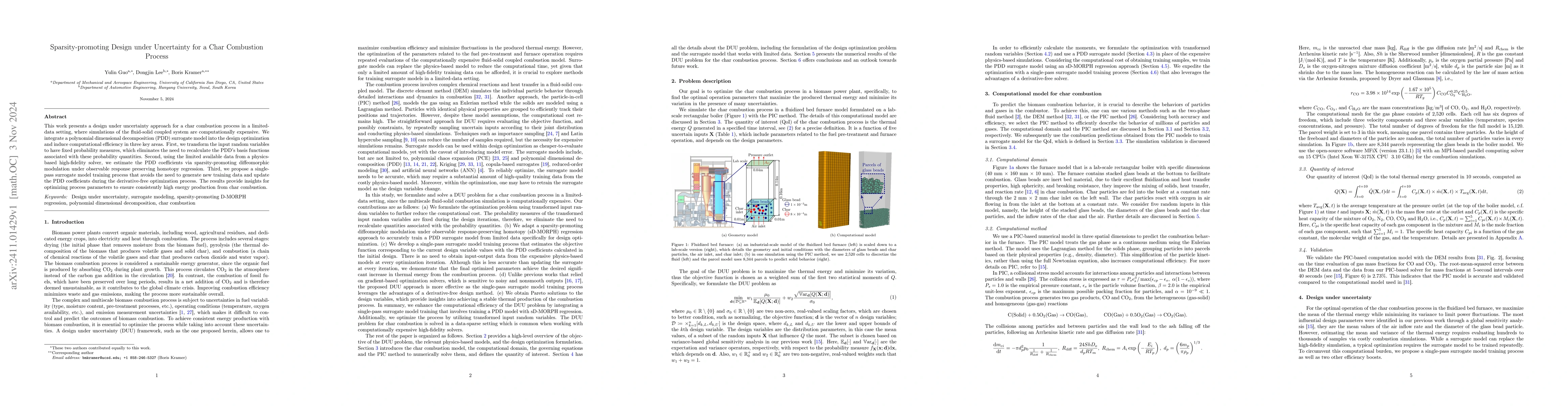 Thumbnail for Sparsity-promoting Design under Uncertainty for a Char Combustion
  Process