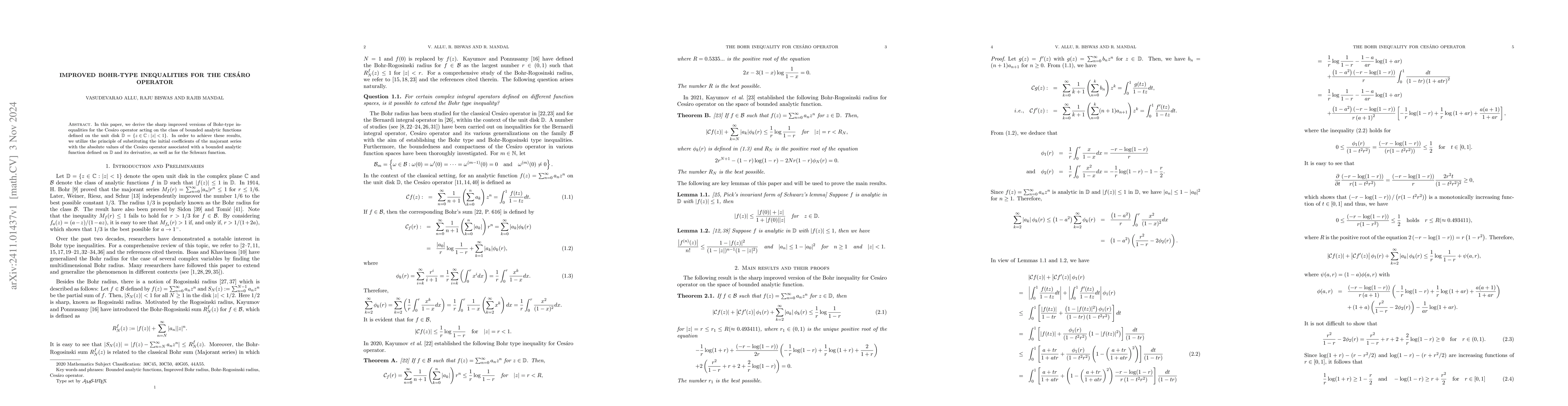 Thumbnail for Improved Bohr-type Inequalities for the Cesaro Operator