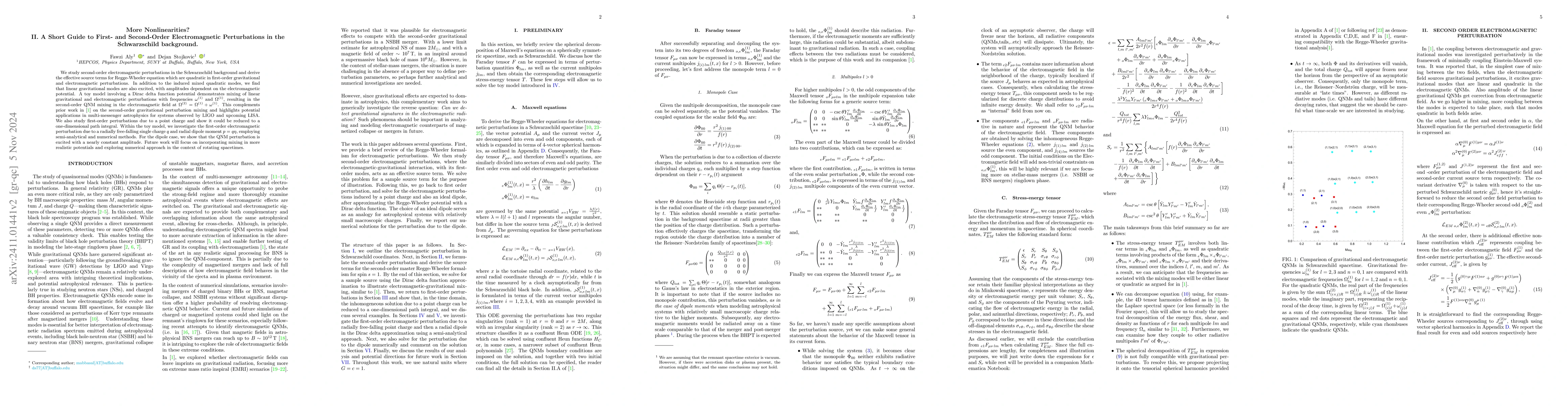 Thumbnail for More Nonlinearities? II. A Short Guide of First- and Second-Order
  Electromagnetic Perturbations in the Schwarzschild Background
