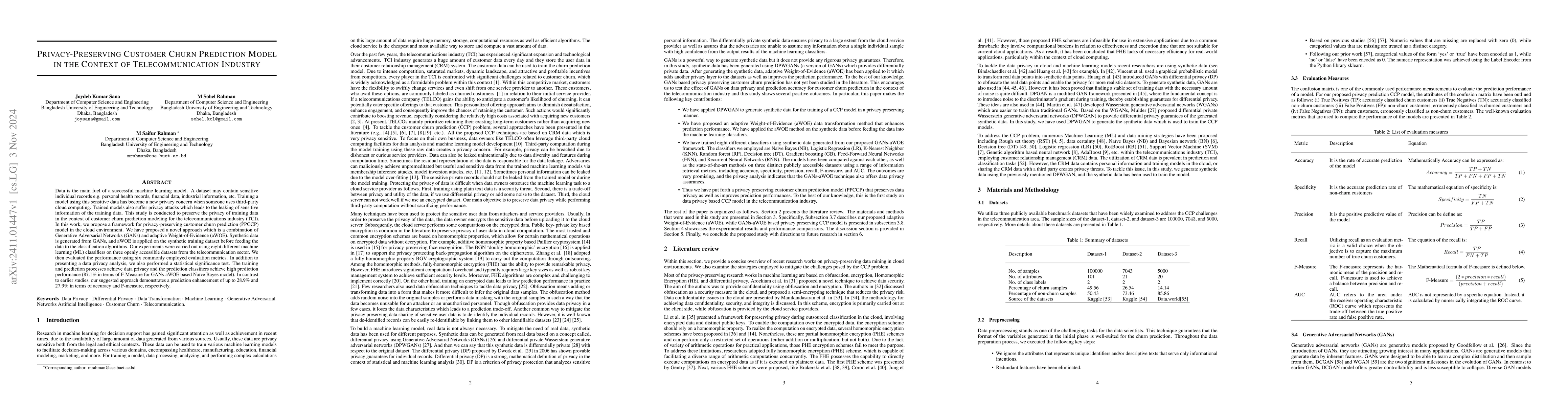 Thumbnail for Privacy-Preserving Customer Churn Prediction Model in the Context of
  Telecommunication Industry