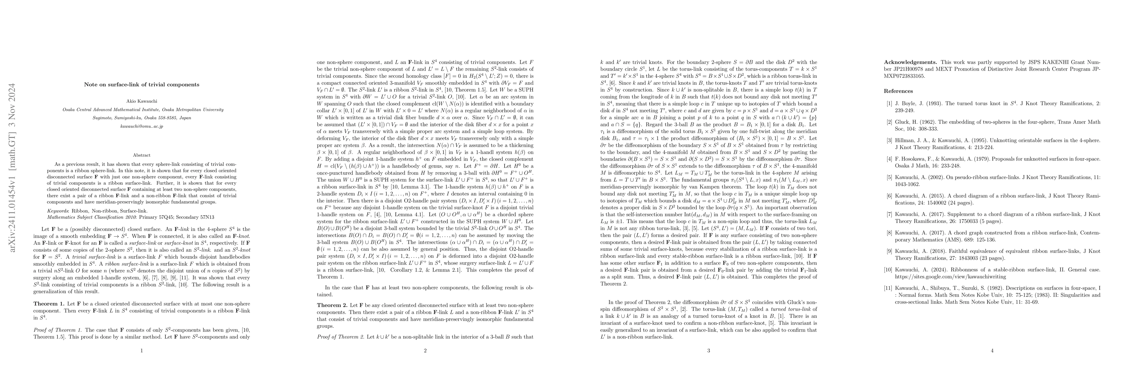 Thumbnail for Note on surface-link of trivial components