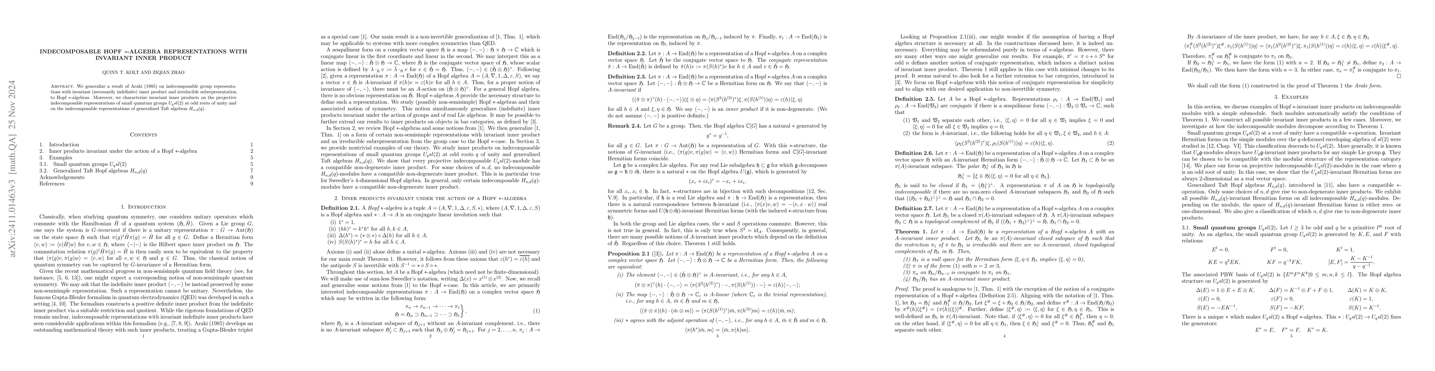 Thumbnail for Indecomposable Hopf $*$-algebra representations with invariant inner
  product