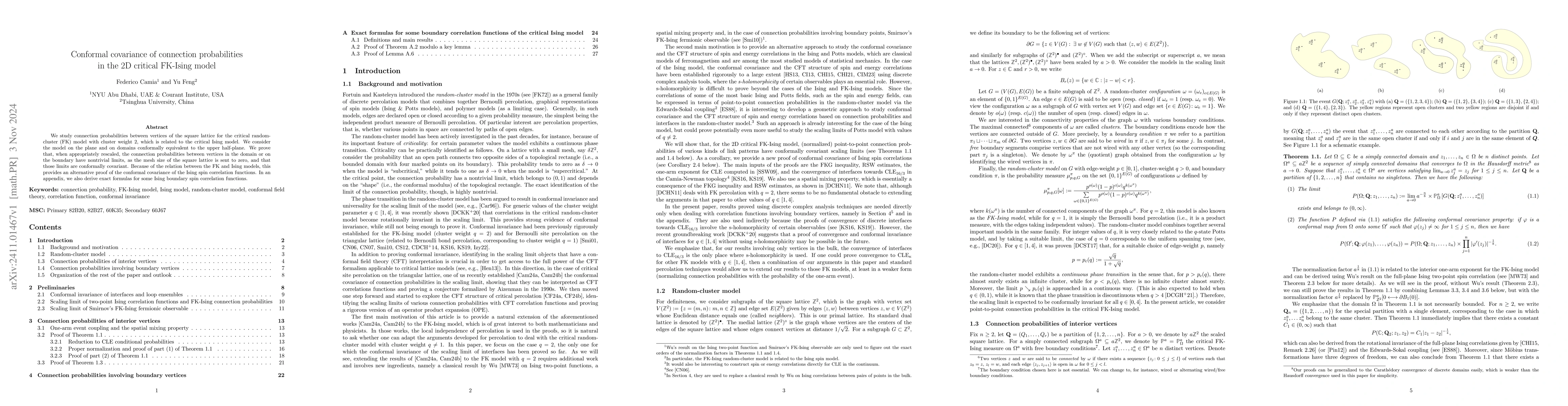 Thumbnail for Conformal covariance of connection probabilities in the 2D critical
  FK-Ising model