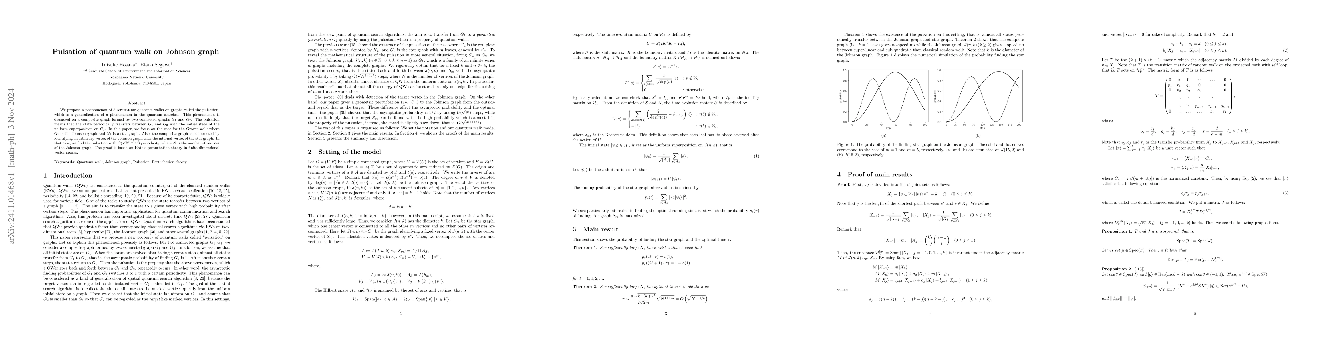 Thumbnail for Pulsation of quantum walk on Johnson graph
