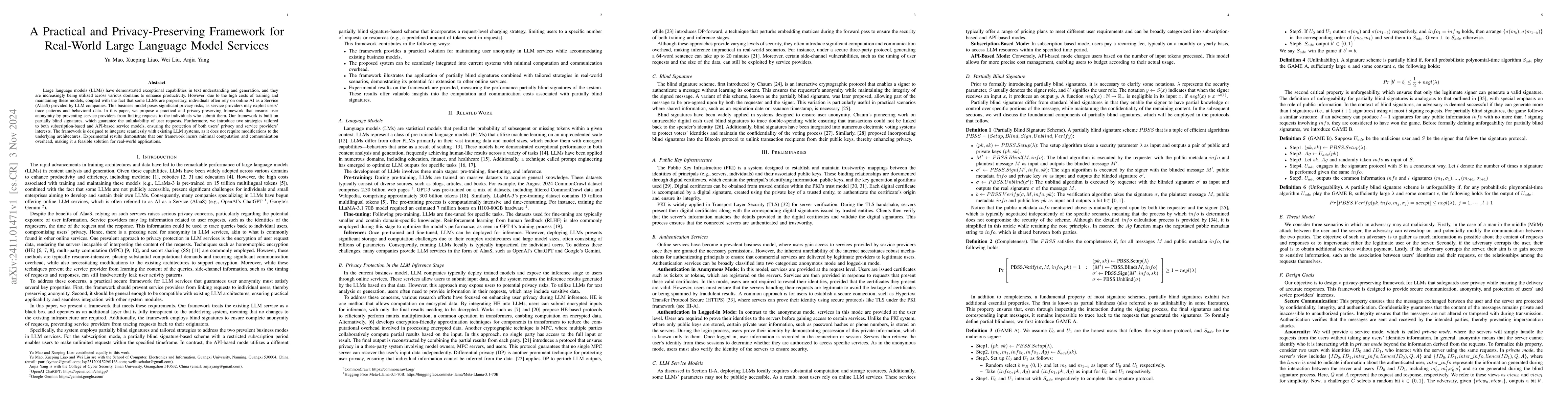 Thumbnail for A Practical and Privacy-Preserving Framework for Real-World Large
  Language Model Services