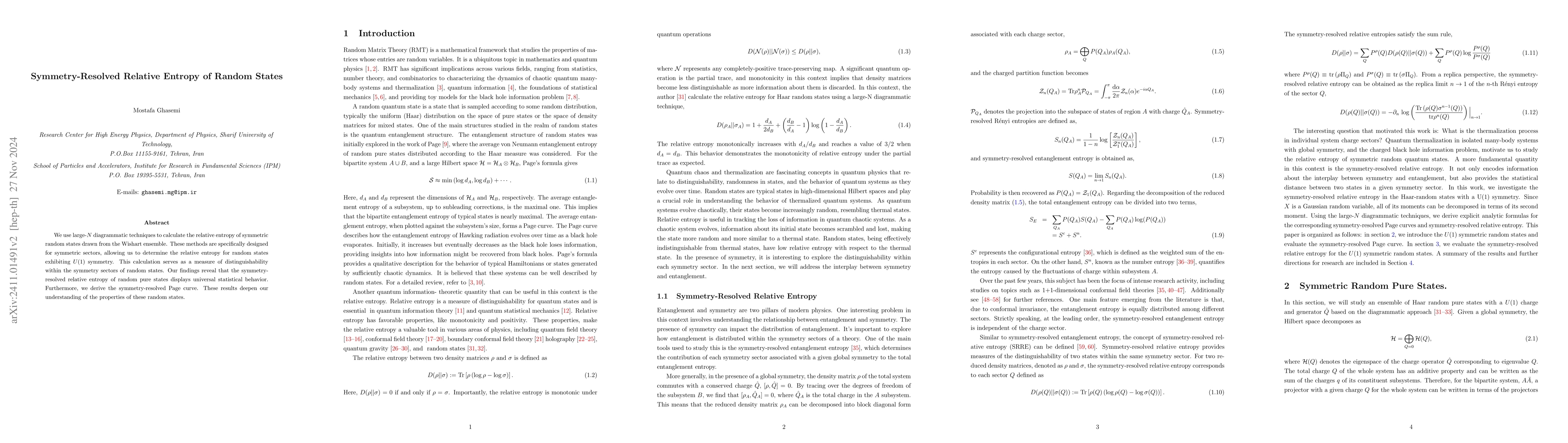 Thumbnail for Symmetry-Resolved Relative Entropy of Random States