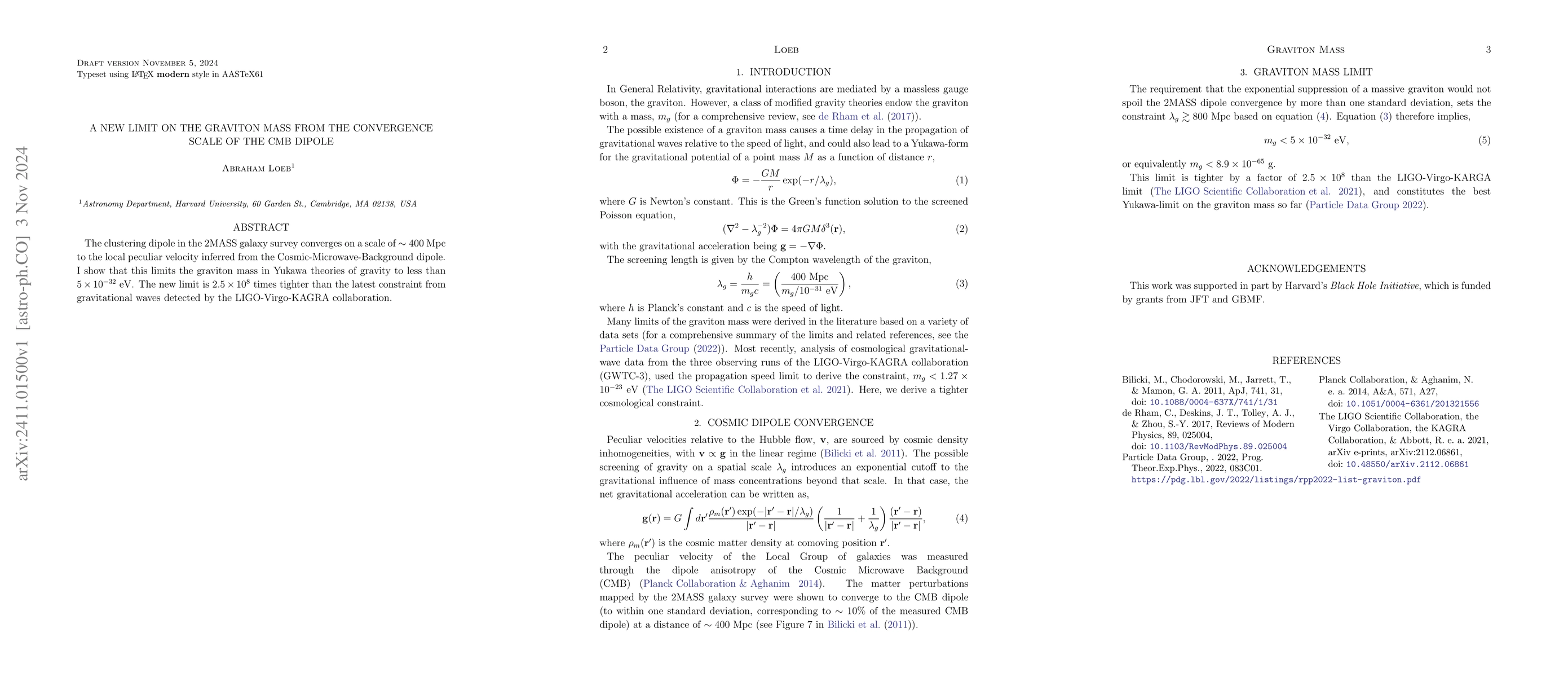 Thumbnail for A New Limit on the Graviton Mass from the Convergence Scale of the CMB
  Dipole
