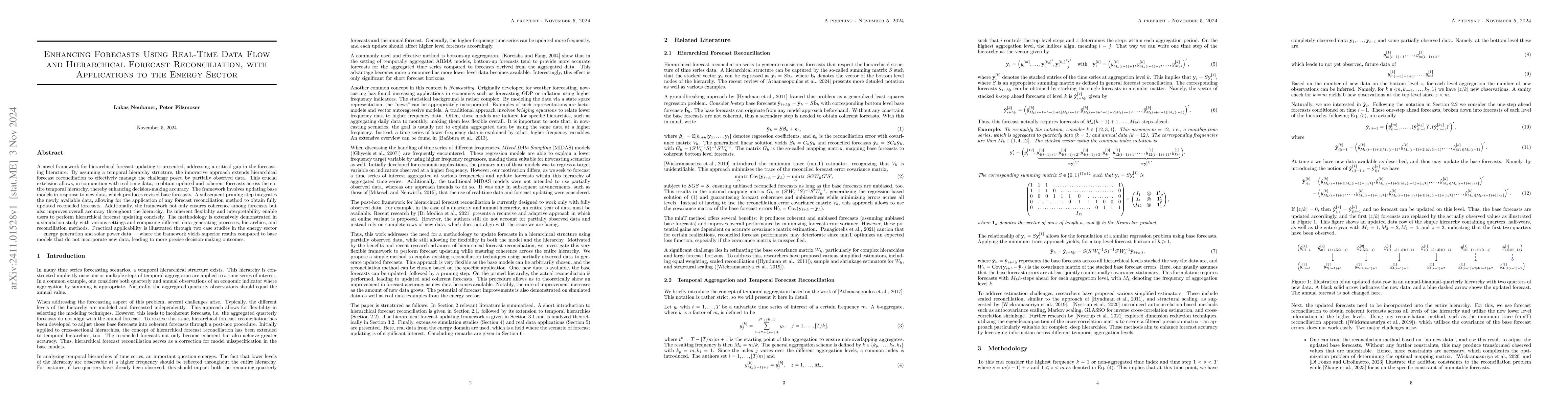 Thumbnail for Enhancing Forecasts Using Real-Time Data Flow and Hierarchical Forecast
  Reconciliation, with Applications to the Energy Sector