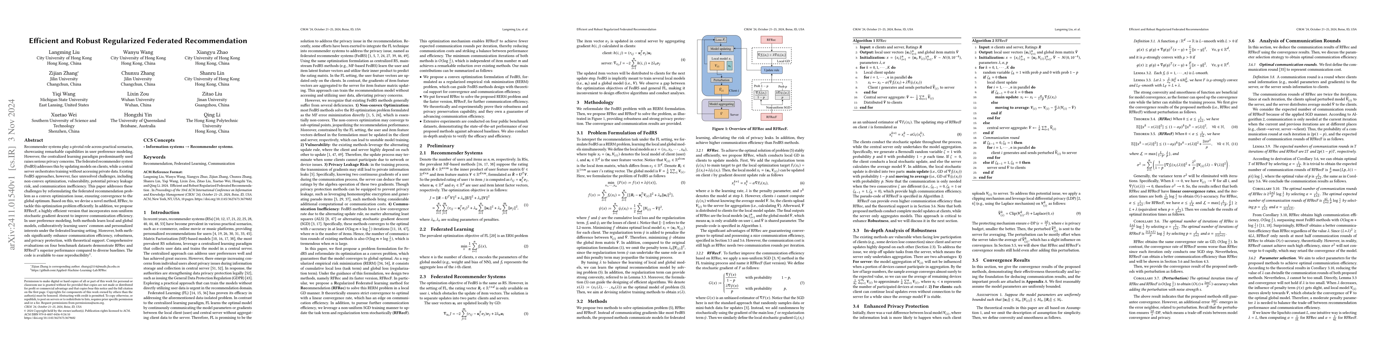 Thumbnail for Efficient and Robust Regularized Federated Recommendation