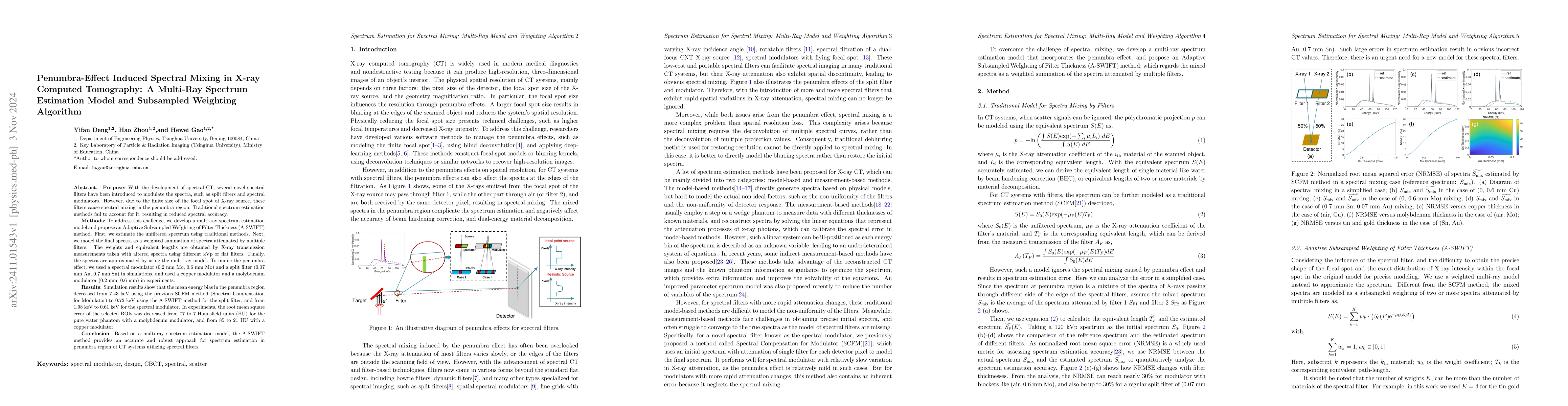 Thumbnail for Penumbra-Effect Induced Spectral Mixing in X-ray Computed Tomography: A
  Multi-Ray Spectrum Estimation Model and Subsampled Weighting Algorithm