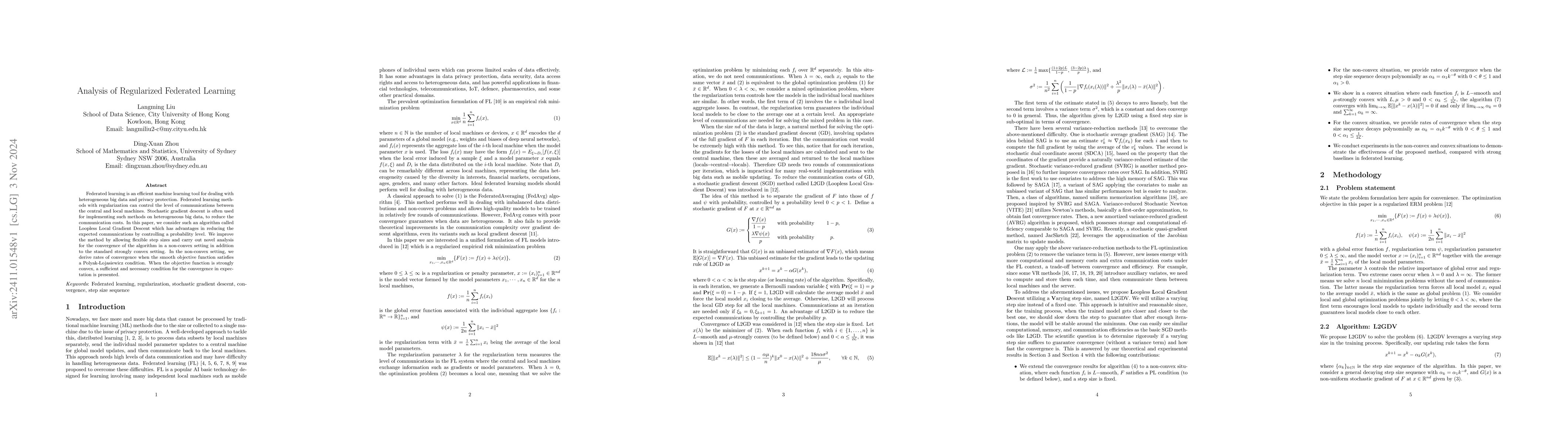 Thumbnail for Analysis of regularized federated learning