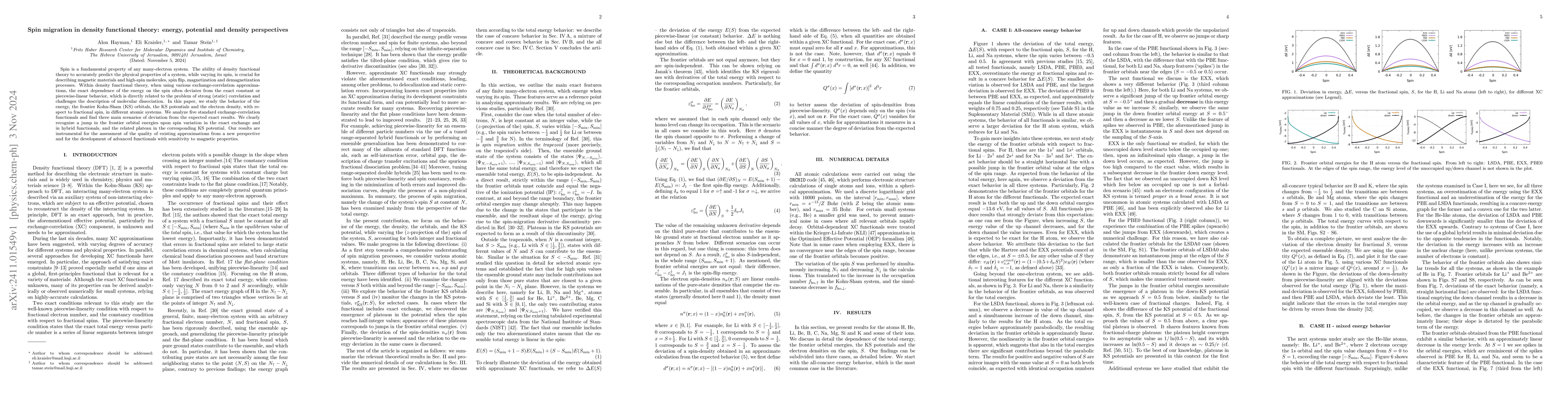 Thumbnail for Spin migration in density functional theory: energy, potential and
  density perspectives