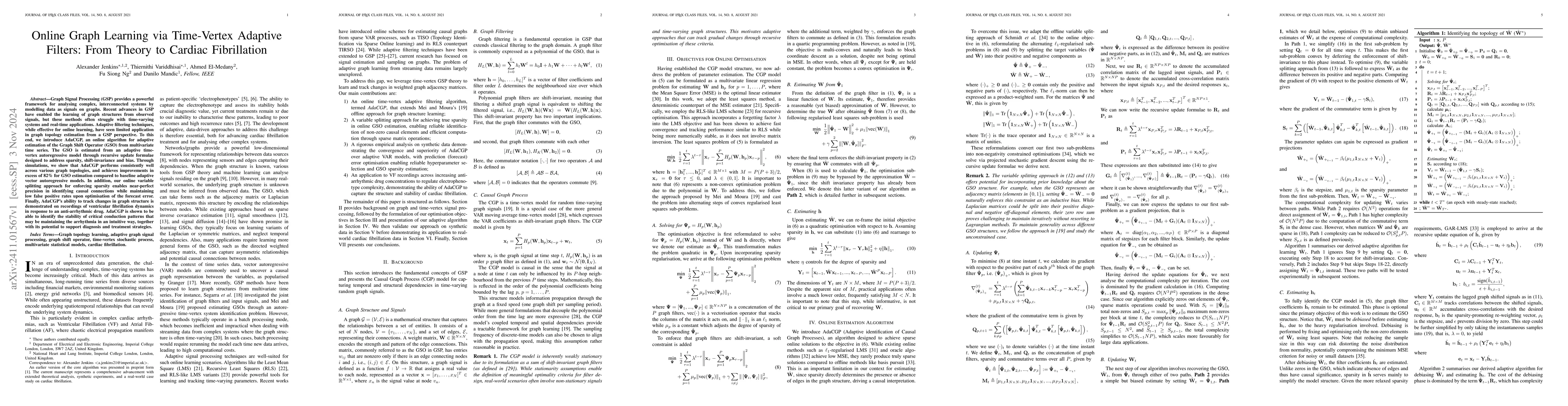 Thumbnail for Online Graph Learning via Time-Vertex Adaptive Filters: From Theory to
  Cardiac Fibrillation