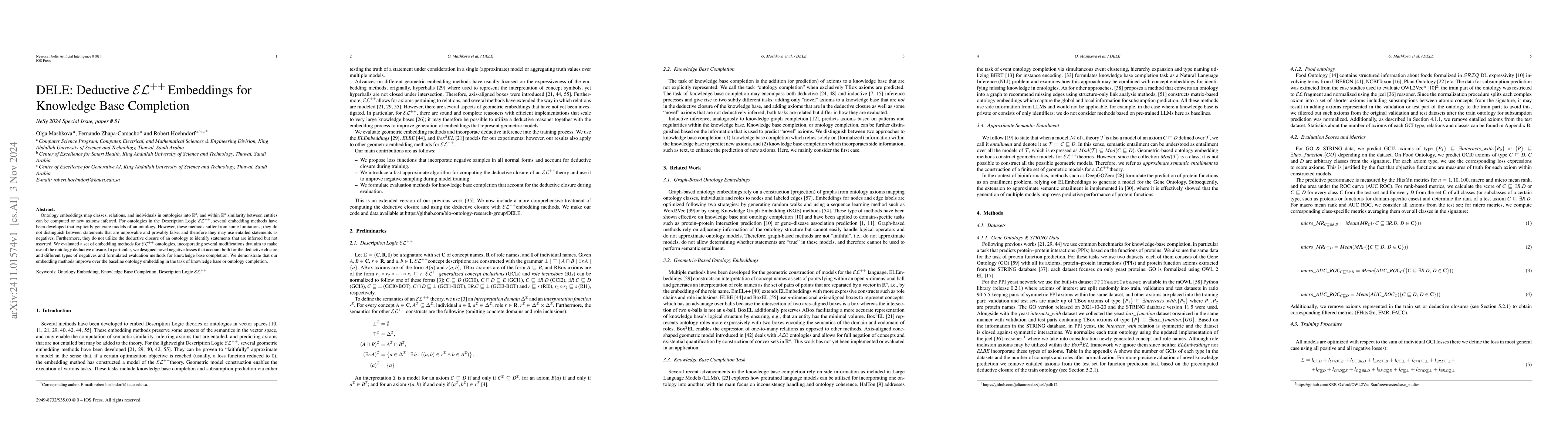 Thumbnail for DELE: Deductive $\mathcal{EL}^{++} \thinspace $ Embeddings for Knowledge
  Base Completion