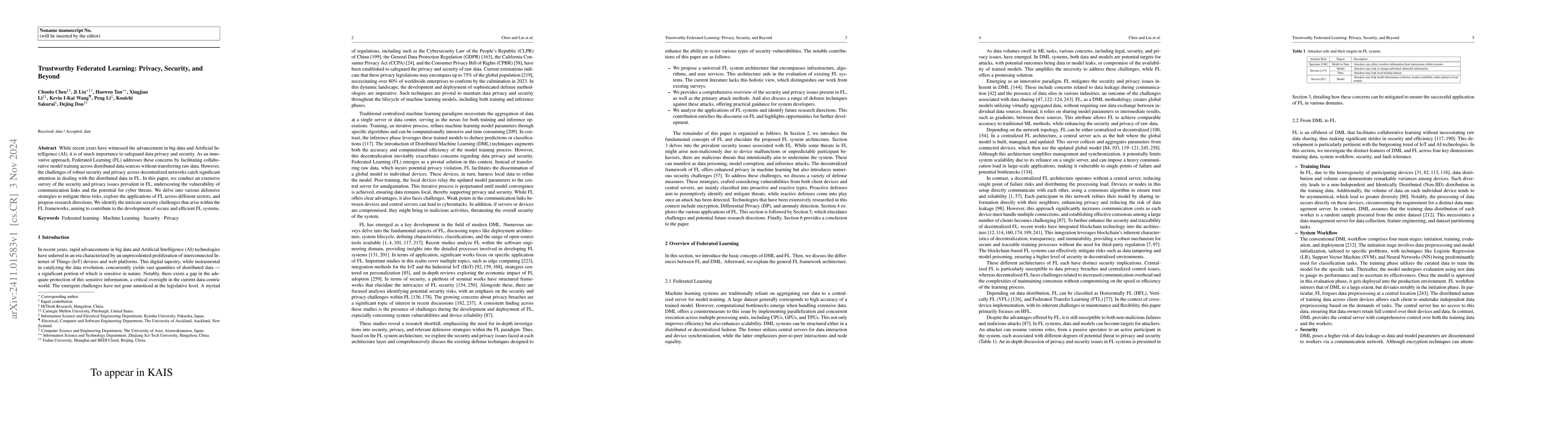 Thumbnail for Trustworthy Federated Learning: Privacy, Security, and Beyond