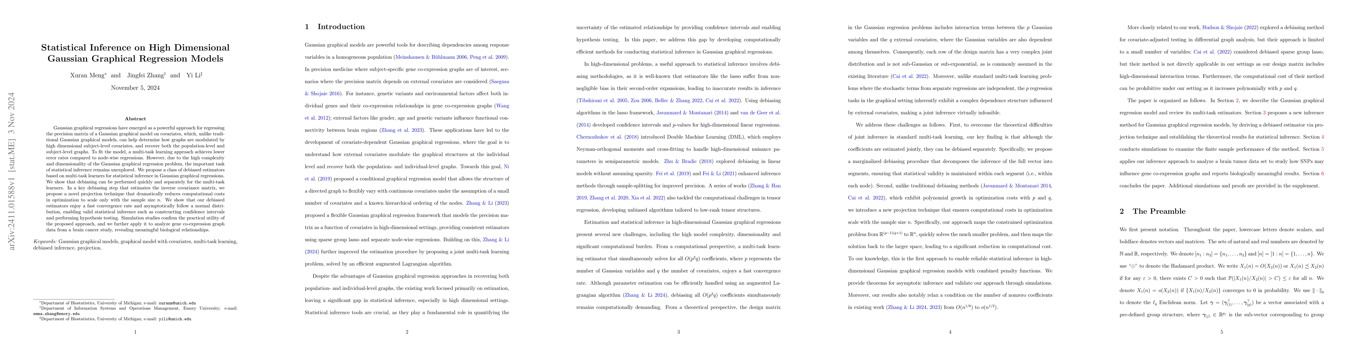 Thumbnail for Statistical Inference on High Dimensional Gaussian Graphical Regression
  Models